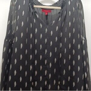 Women's Jennifer Lopez JLo Black & Silver Sheer Slimming Blouse Top Size Large L